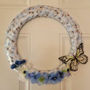 Bright Blue Bunny Wreath with butterfly & Pansies